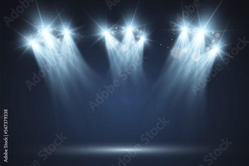 White scene on with spotlights. Vector illustration.
