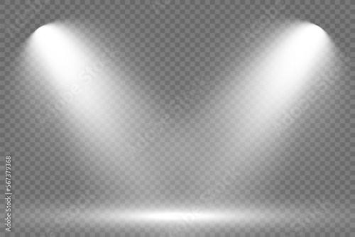 White scene on with spotlights. Vector illustration.
