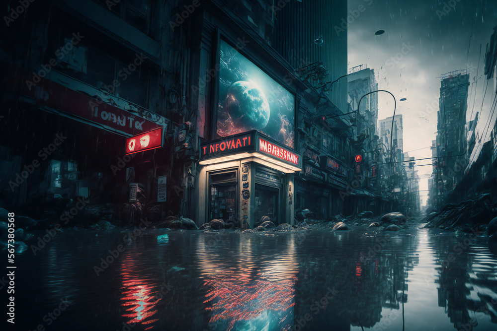  Abandoned Tokyo City in the future. Empty roads and a dystopian atmosphere in a post-apocalyptic Japan - Generative AI