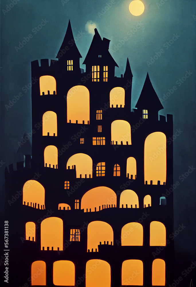 Halloween Ghost Castle illustration Generative AI Content by Midjourney