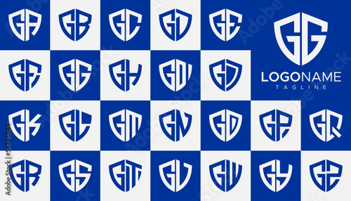 Modern line security shield initial G GG letter logo design set