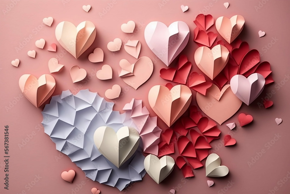 hearts on a pink background, valentine day, with Generative AI technology