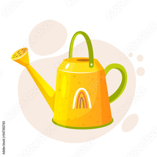 Cartoon illustration of colorful watering can. Element for gardening tools collection
