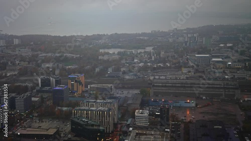 View of the Ulemiste district in Tallinn from an airplane window. photo