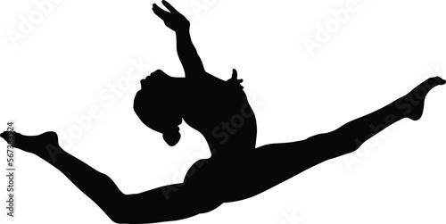 graceful split leap female gymnast in artistic gymnastics
