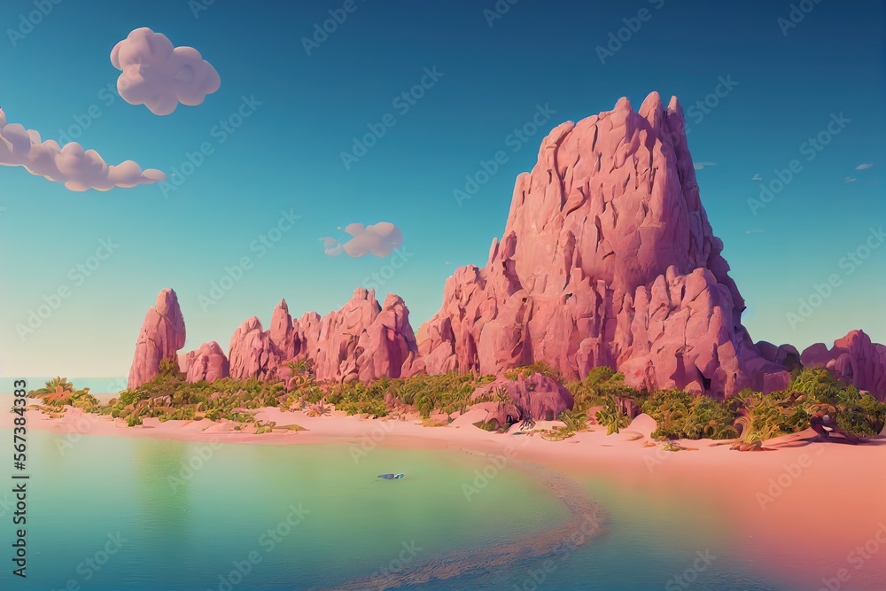 desert island, cartoon style