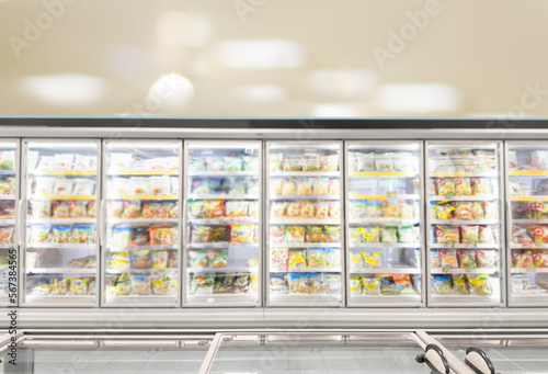 empty supermarket,frozen food from a supermarket freezer.