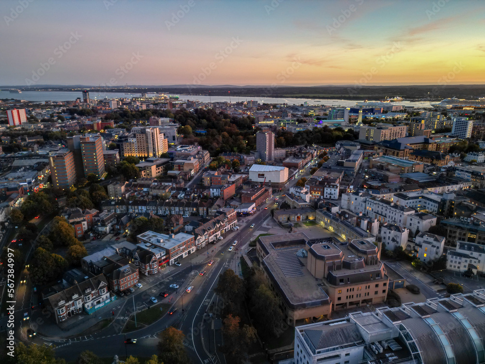 Southampton The Avenue, Drone Aerial Shot with DJI Mini 3 Pro Drone evening sunset,