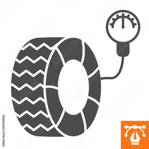 Tire air pressure solid icon, glyph style icon for web site or mobile app, car service and manometer, tire gauge vector icon, simple vector illustration, vector graphics with editable strokes.