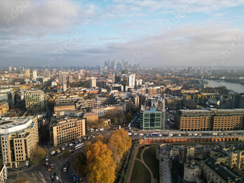 City Scape London View  Shot with Mini 3 Pro Drone. Foggy Day
