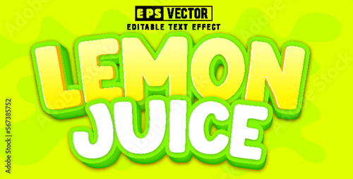 Lemon juice 3d editable text effect vector template
