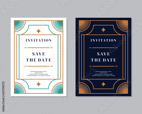 Art deco wedding invitation card vector. Luxury classic antique cards design for VIP invitation