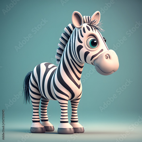 Cute Cartoon Zebra Character 3D Rendered