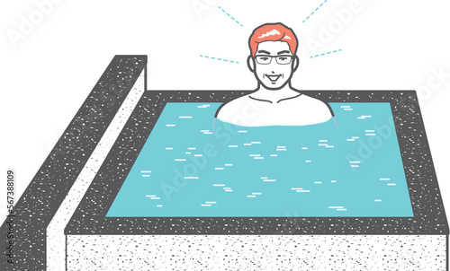 サウナ施設の水風呂でシャキッとする男