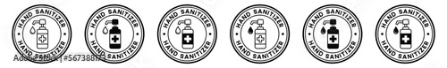 Hand sanitizer liquid soap icons circle logo. Hand sanitizer liquid soap with a medical plus sign in flat and line style.. Hand sanitizer, antibacterial, anti germ, antiseptic, vector illustration