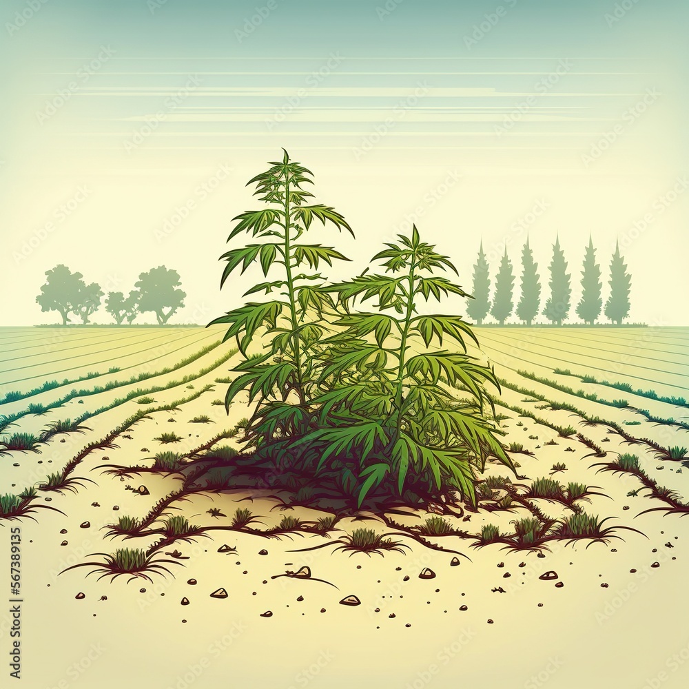 Cannabis hemp plants being grown in a field. Marijuana crop farming. generative AI  - obrazy, fototapety, plakaty 