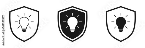 Shield with light bulb. Set of illustrations