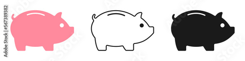 Piggy bank icons set. The piggy bank saves money. Illustration.