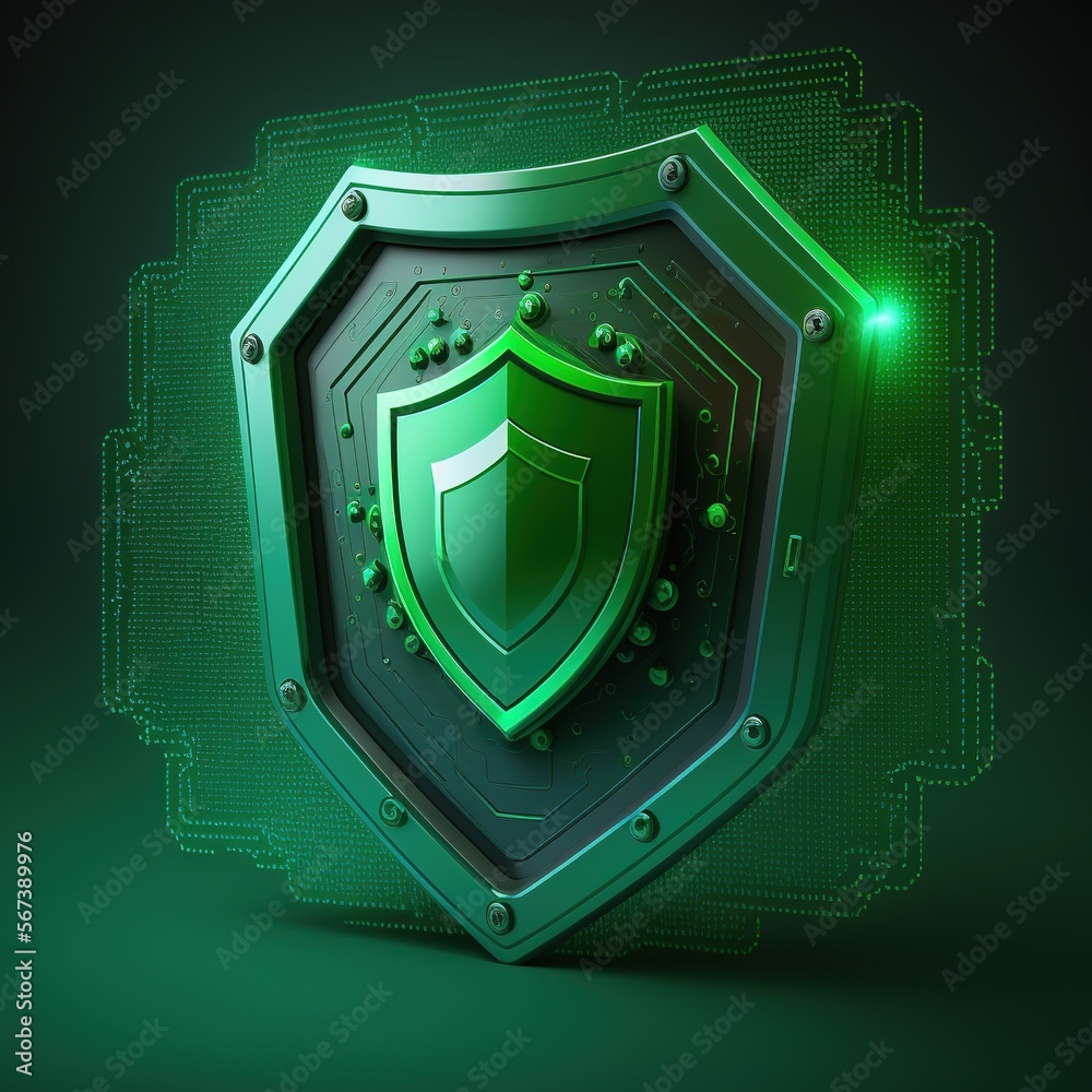 shield, coat of arms on green background, empty space, generative AI - obrazy, fototapety, plakaty 