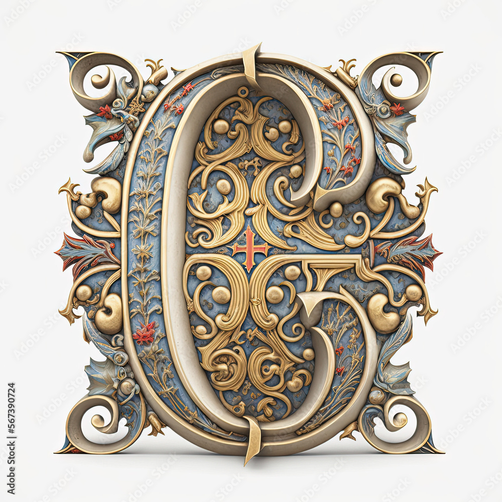 Medieval Alphabet - Letter C (Generative AI Art) Stock Illustration
