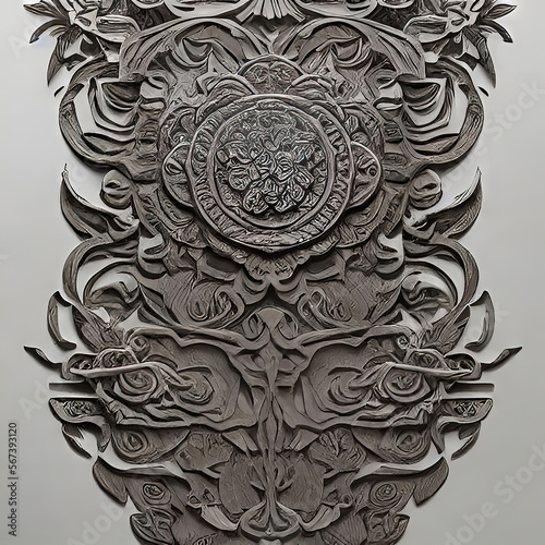 Abstract Wooden Engraving with a Floral Design for Decorative Art.
