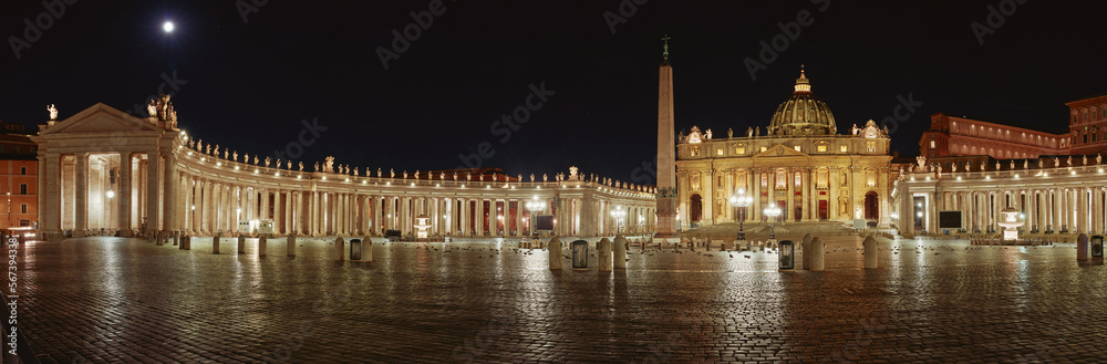 Saint Peter's Basilica Vatican City in night, Panorama view