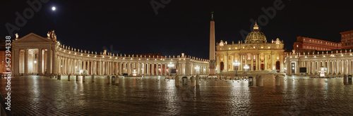 Saint Peter's Basilica Vatican City in night, Panorama view