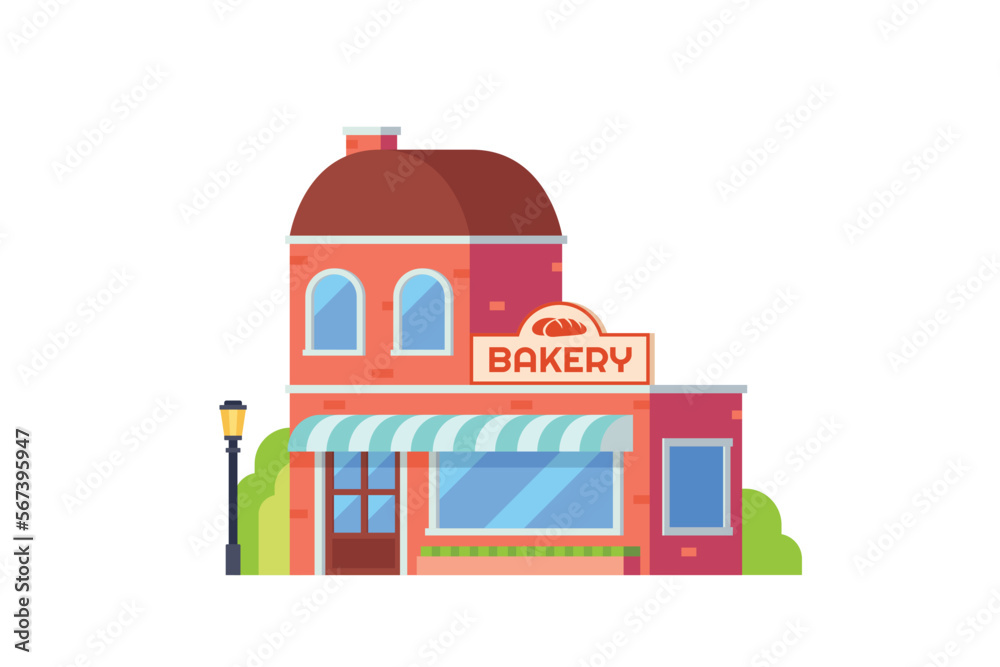 Vector bakery shop building flat design illustration