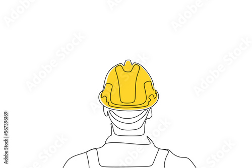 Single continuous line drawing of young construction worker. Building architecture business concept. One line draw design vector