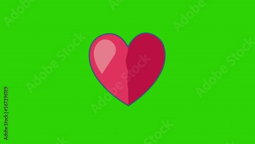 4k video of pink broken heart on green background with arrow.
