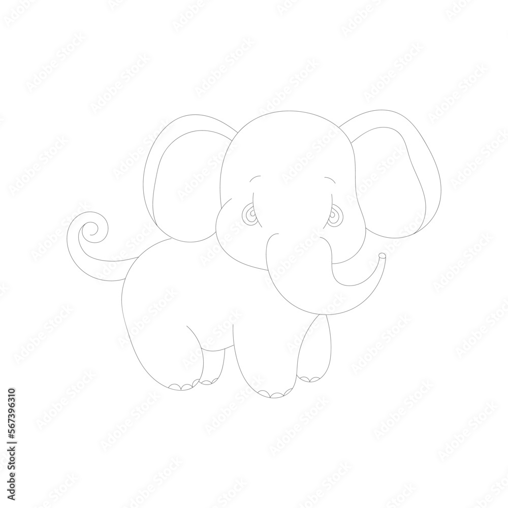 Elephant one-line drawing with coloring pages
