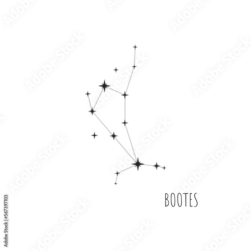 Simple constellation scheme Bootes  Big Dipper. Doodle  sketch  drawn style  set of linear icons of all 88 constellations. Isolated on white background