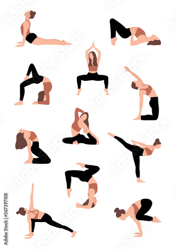 Poster of different yoga poses - Yoga Art Print - Woman doing yoga	