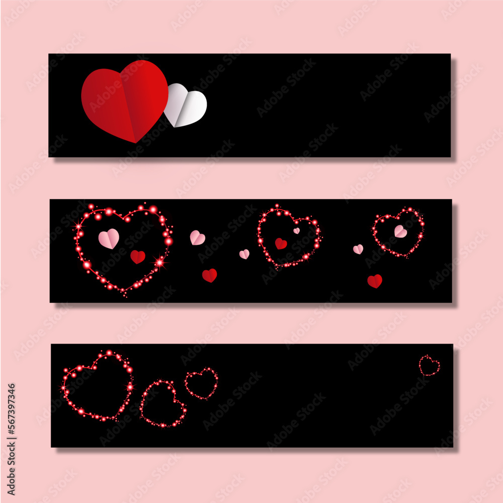 Happy valentines day. Pink hearts on valentines background. Romantic red and pink background. Vector computer graphics, postcards, frame leaflet, web banner