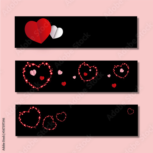 Obraz na płótnie Happy valentines day. Pink hearts on valentines background. Romantic red and pink background. Vector computer graphics, postcards, frame leaflet, web banner w salonie