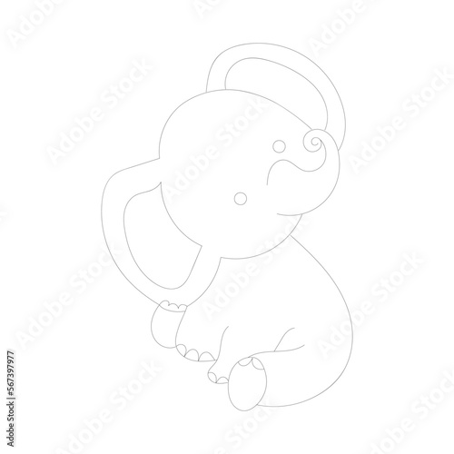 Elephant one-line drawing with coloring pages