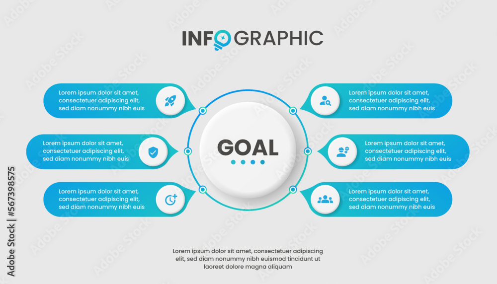 Infographic with six options, part, step, or progress for your business data visualization