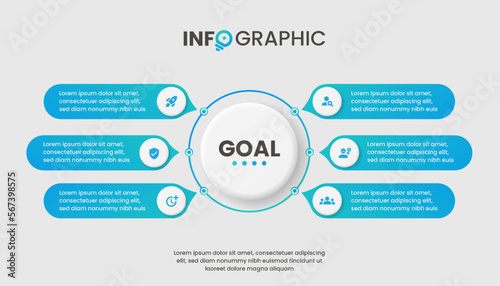 Infographic with six options, part, step, or progress for your business data visualization