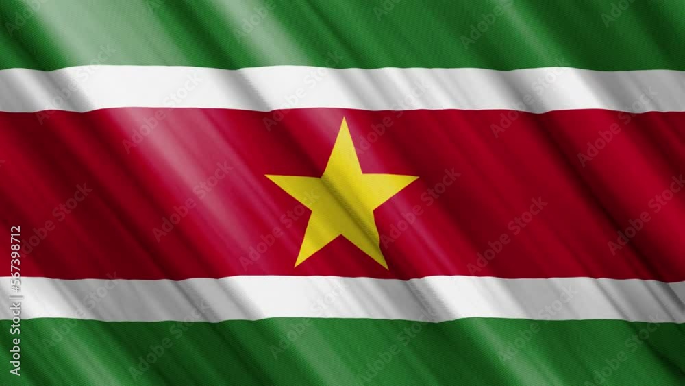 official waving flag of suriname, independence day concept, 4K
