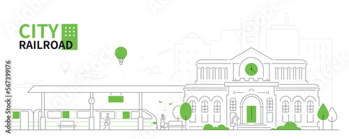 City railroad - thin line design style vector illustration