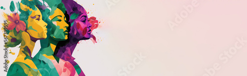 Abstract illustration of Women black, yellow, blown, white skin, confident, serious, colorful, spring mood,    poster for Black History Month, Women’s History Month, generative ai