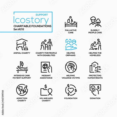 Charitable foundations - line design style icons set