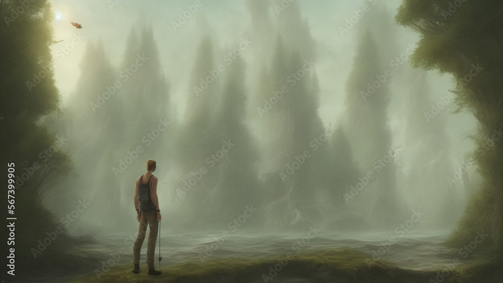Fototapeta premium man lost in the forest. Generative AI