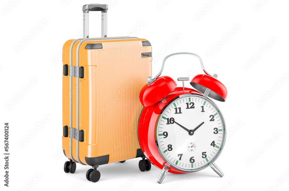 Luggage with alarm clock. 3D rendering Luggage with alarm clock. 3D rendering