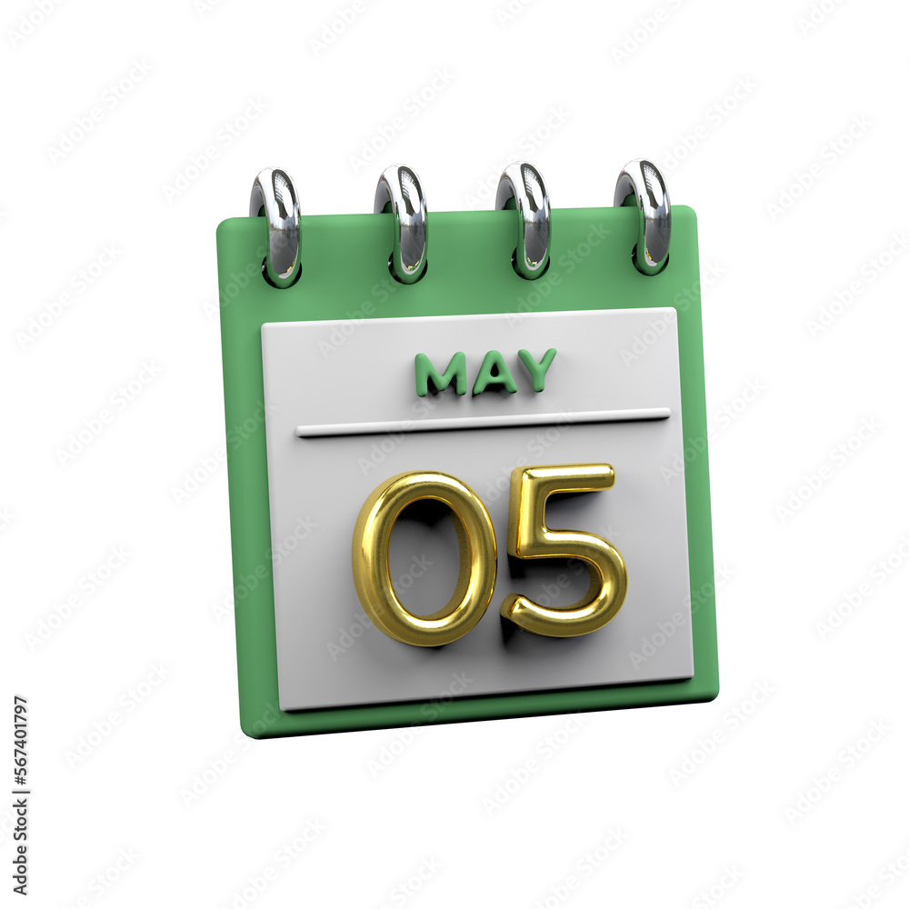 Monthly calendar 3D Render 05 May Monthly calendar 3D Render 05 May