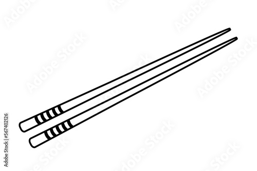 Vector illustration of chopsticks chinese sushi. Japan wooden bamboo stick.