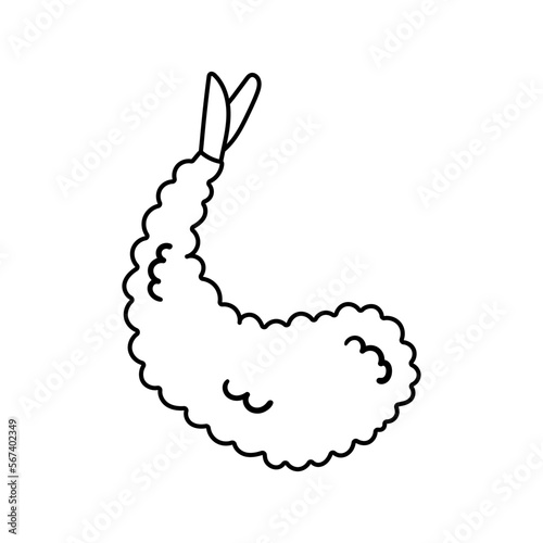 Vector illustration of ebi tempura. Japanese food in doodle sketch style. Shrimp fried in batter