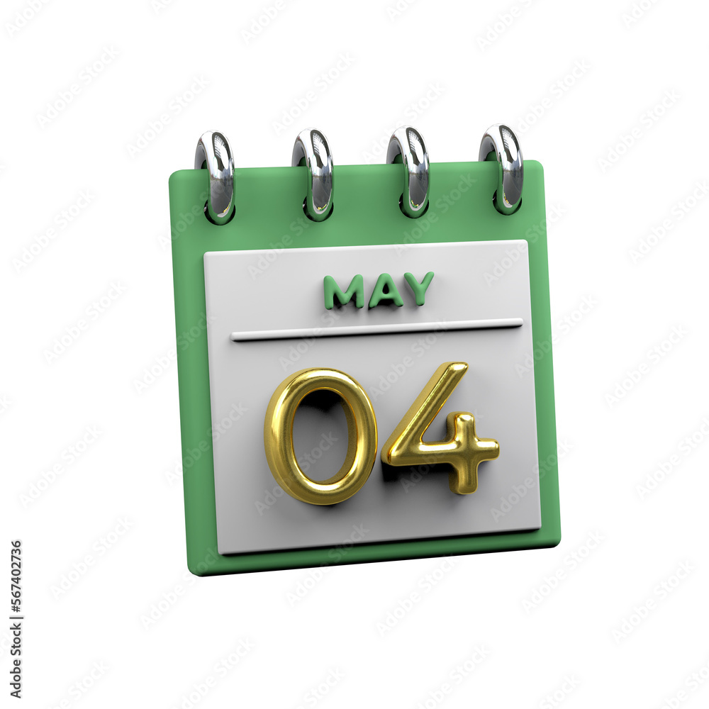 Monthly calendar 3D Render 04 May Monthly calendar 3D Render 04 May