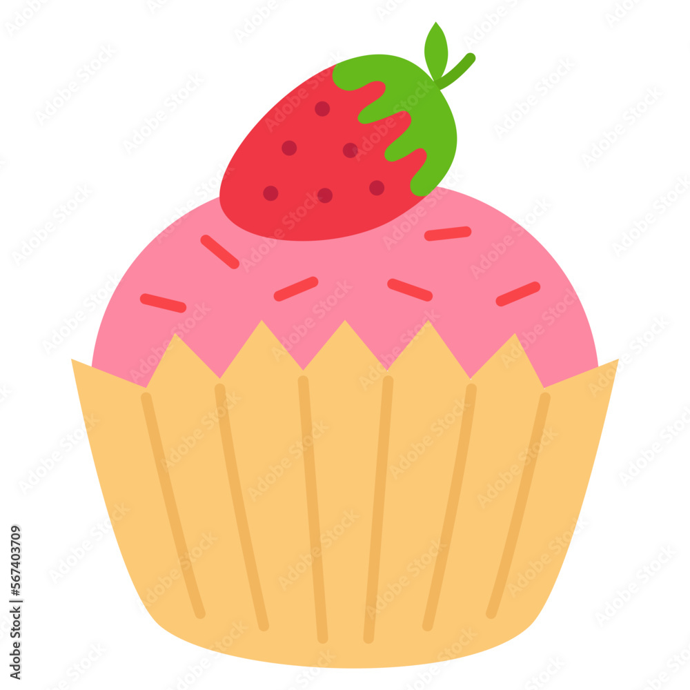 strawberry cupcake flat icon illustration strawberry cupcake flat icon illustration