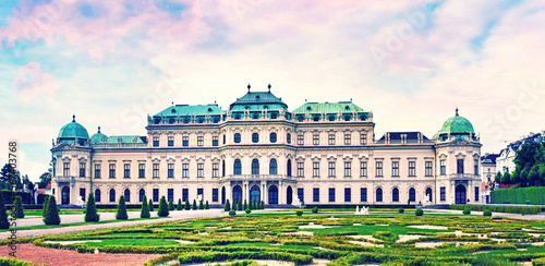 VIENNA, June 16, 2021: Beautiful landscape with Belvedere gardens in Vienna, Austria, Europe. Travel to Vienna.